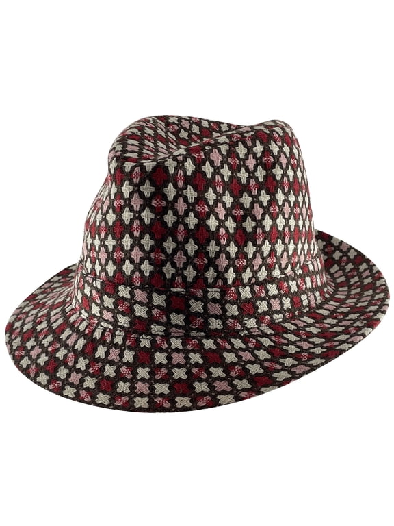 Top Headwear Checker Plaid Fedora Hat - Red/Pink/White