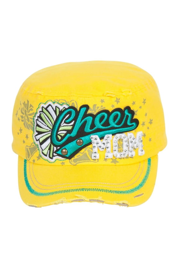 Top Headwear Cheer Mom Distressed Adjustable Cadet Cap - Yellow