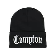 Top Headwear Cities Old English Beanie - Custom Embroidered Long Cuff Black Beanie Cap Compton