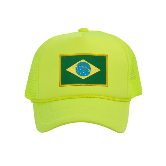 Top Headwear Country Brazil Flag Hat - Brazilian Patriotic Trucker Cap Neon Yellow
