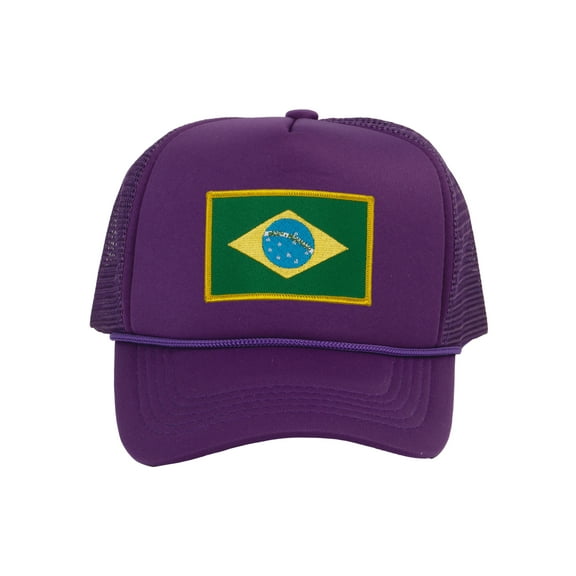 Top Headwear Country Brazil Flag Hat - Brazilian Patriotic Trucker Cap Purple