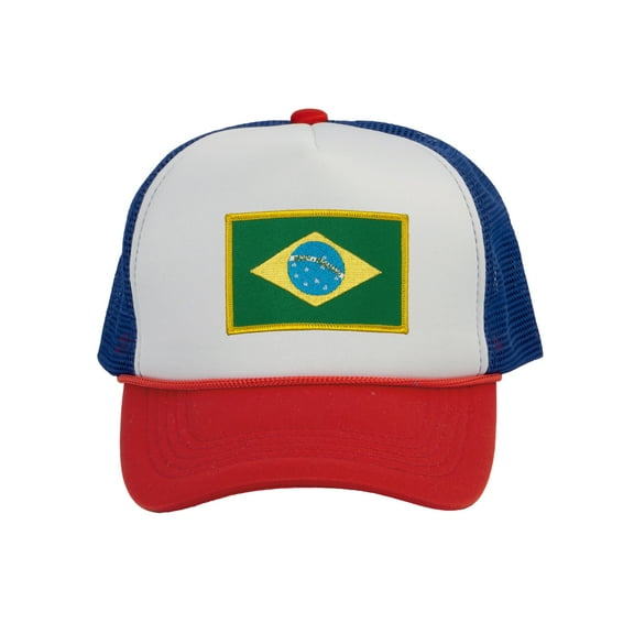 Top Headwear Country Brazil Flag Hat - Brazilian Patriotic Trucker Cap White/Royal/Red