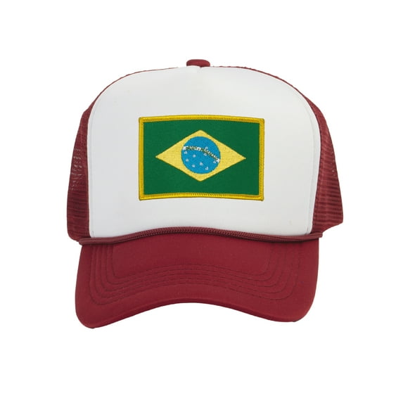 Top Headwear Country Brazil Flag Hat - Brazilian Patriotic Trucker Cap White/Wine