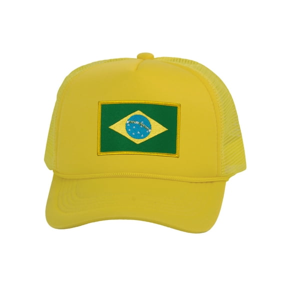 Top Headwear Country Brazil Flag Hat - Brazilian Patriotic Trucker Cap Yellow