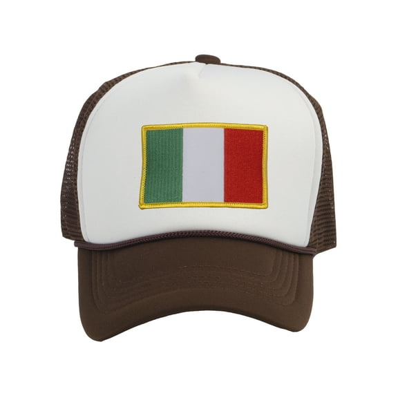 Top Headwear Country Italy Flag Hat - Italian Patriotic Snapback Trucker Cap White/Brown
