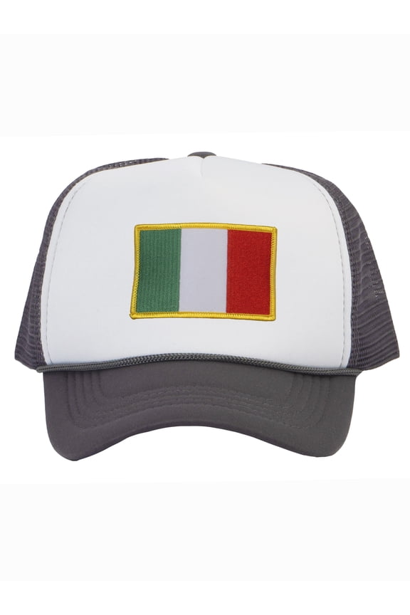 Top Headwear Country Italy Flag Hat - Italian Patriotic Snapback Trucker Cap White/Dark Grey