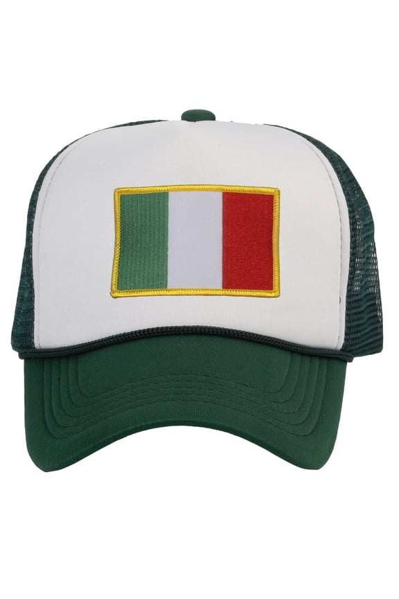 Top Headwear Country Italy Flag Hat - Italian Patriotic Snapback Trucker Cap White/Forest Green