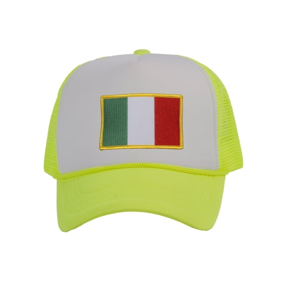 Top Headwear Country Italy Flag Hat - Italian Patriotic Snapback Trucker Cap White/Neon Yellow