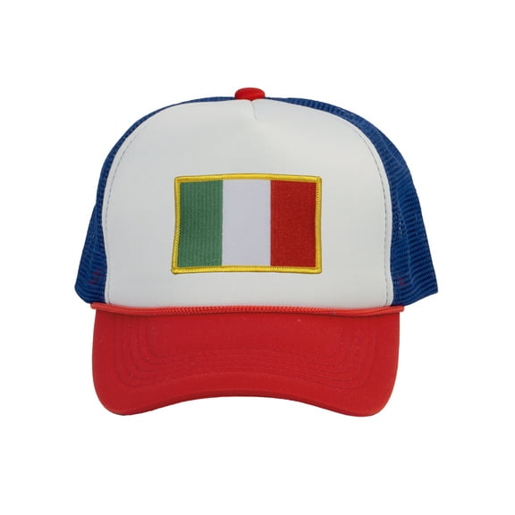 Top Headwear Country Italy Flag Hat - Italian Patriotic Snapback Trucker Cap White/Royal/Red