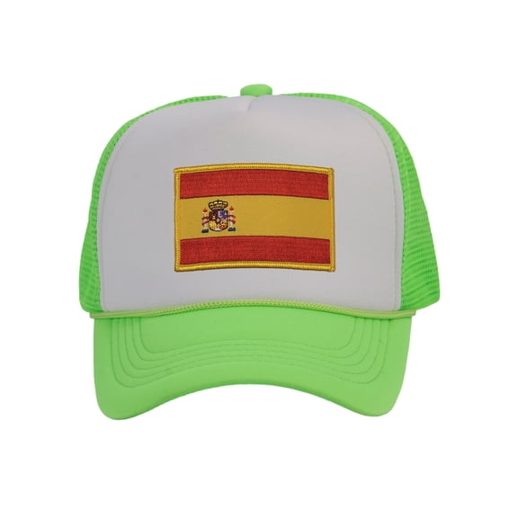 Top Headwear Country Spain Flag Hat - Espana Trucker Cap White/Neon Green