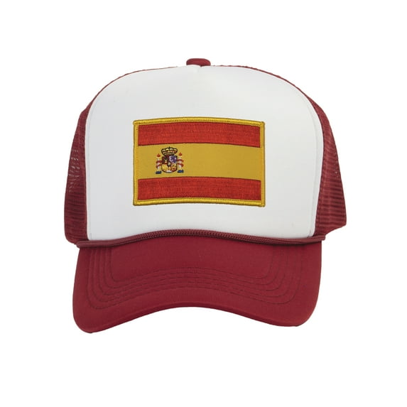 Top Headwear Country Spain Flag Hat - Espana Trucker Cap White/Wine