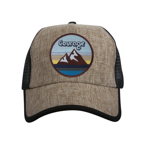 Top Headwear Courage Patch Straw Adjustable Trucker Hat - Natural/Black