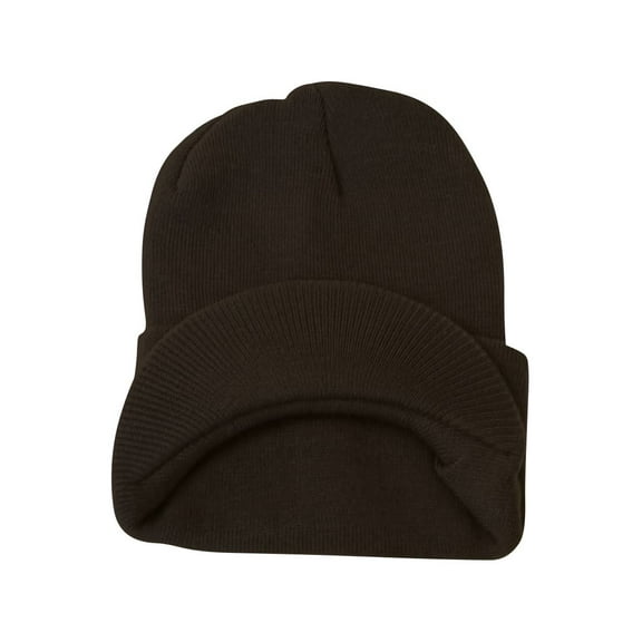 Top Headwear Cuff Visor Winter Beanie - Black