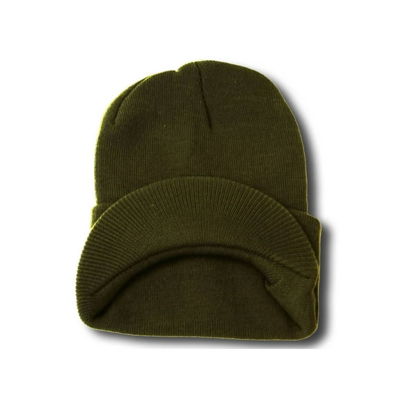 Top Headwear Cuff Visor Winter Beanie - Olive