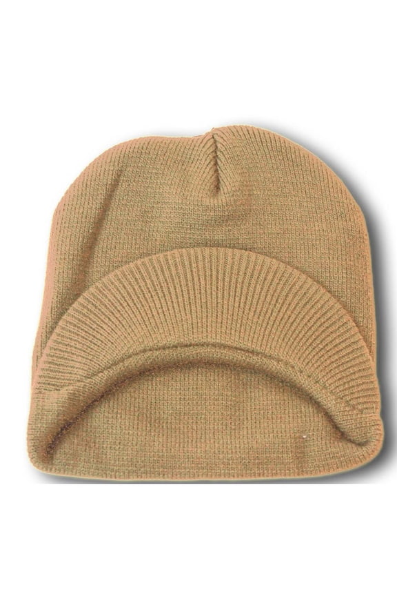 Top Headwear Cuffless Visor Winter Beanie - Beige