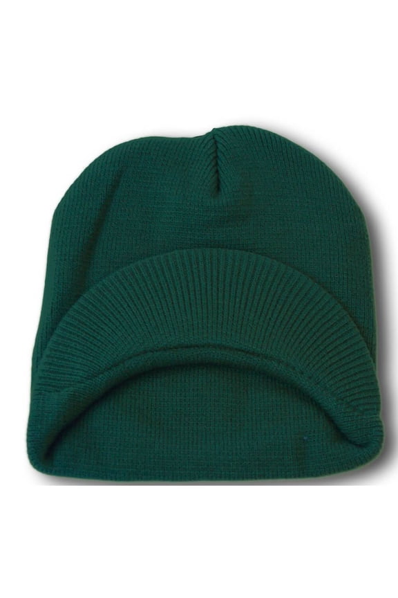 Top Headwear Cuffless Visor Winter Beanie - Dark Green