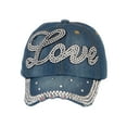 thumbnail image 1 of Top Headwear Cursive Love Stoned Distressed Denim Fashion Baseball Cap - Dark Denim, 1 of 4