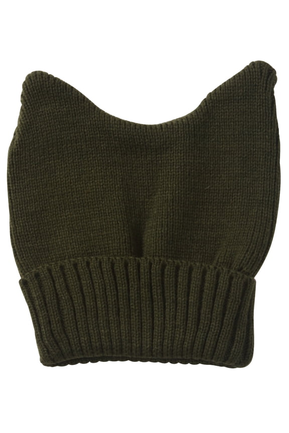 Top Headwear Cute Adventure Ears Rib Knit Beanie - Olive Green