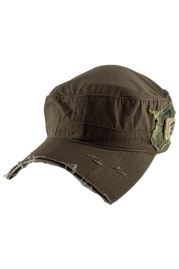Top Headwear Distressed Camo Tag Cadet Cap - Brown