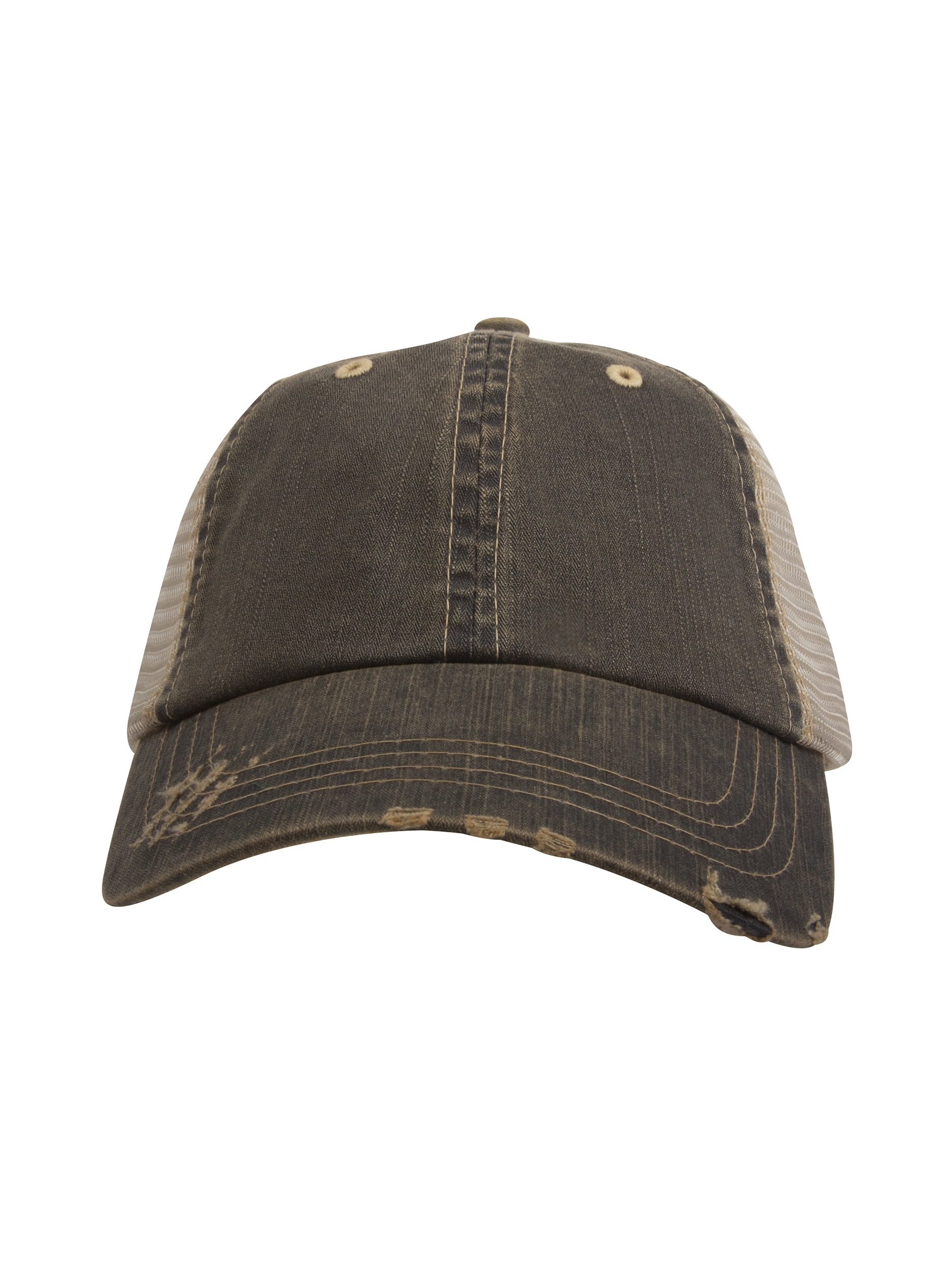 Top Headwear Distressed Wash Herringbone Trucker Hat, Black
