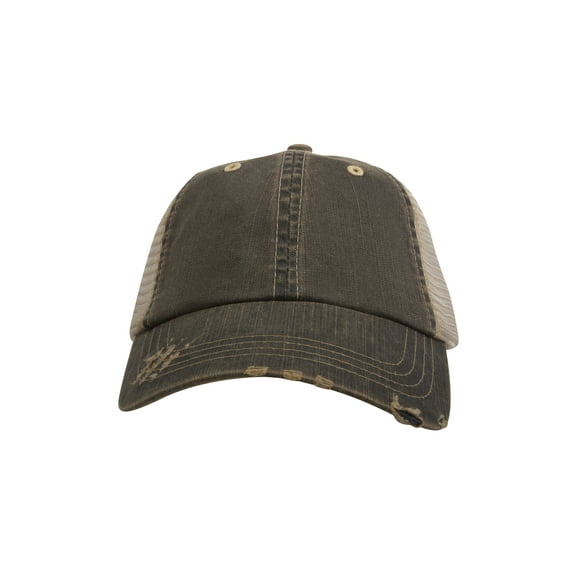 Top Headwear Distressed  Wash Herringbone Trucker Hat, Black