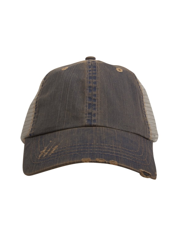 Top Headwear Distressed Wash Herringbone Trucker Hat, Navy