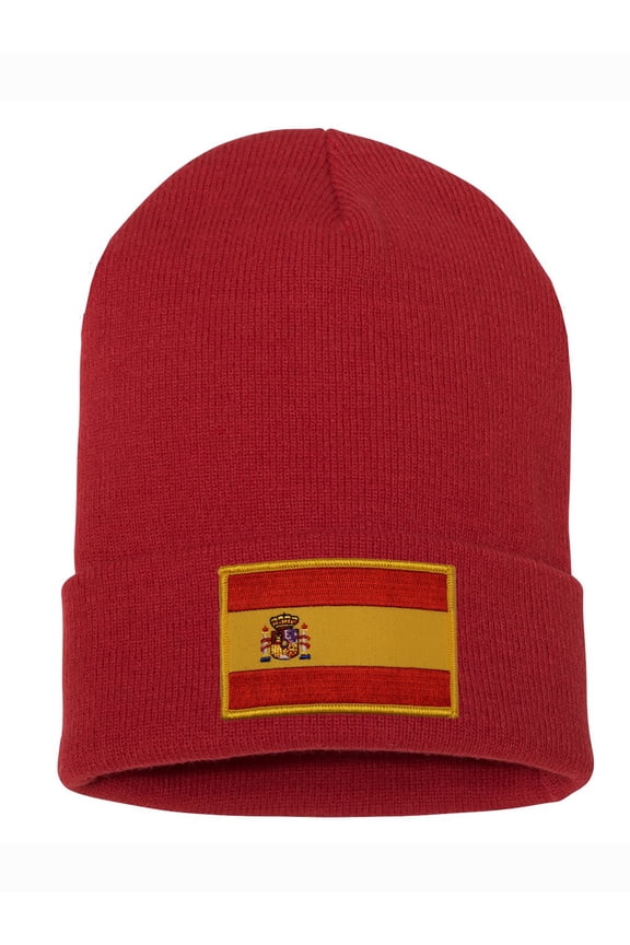 Top Headwear Espana Spain Beanie - Men's Womens Long Winter Cuff Beanie Cap, Red