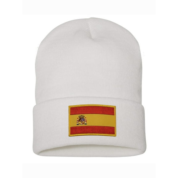 Top Headwear Espana Spain Beanie - Men's Womens Long Winter Cuff Beanie Cap, White