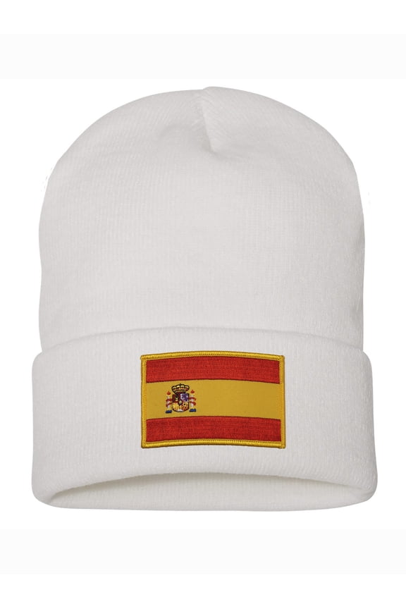 Top Headwear Espana Spain Beanie - Men's Womens Long Winter Cuff Beanie Cap, White