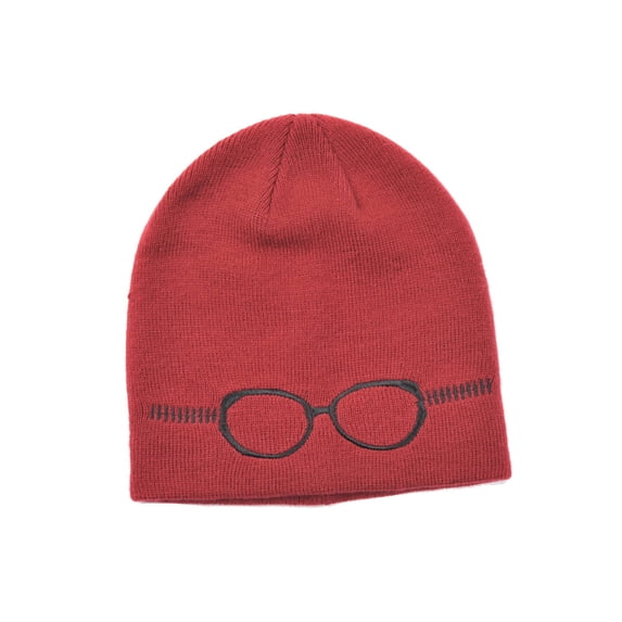 Top Headwear Eyeglasses Embroider Cuffless Beanie - Burgundy
