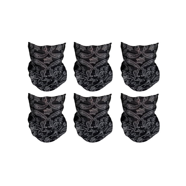Top Headwear Face Covering Neck Gaiter - 6-Pack - Black Paisley