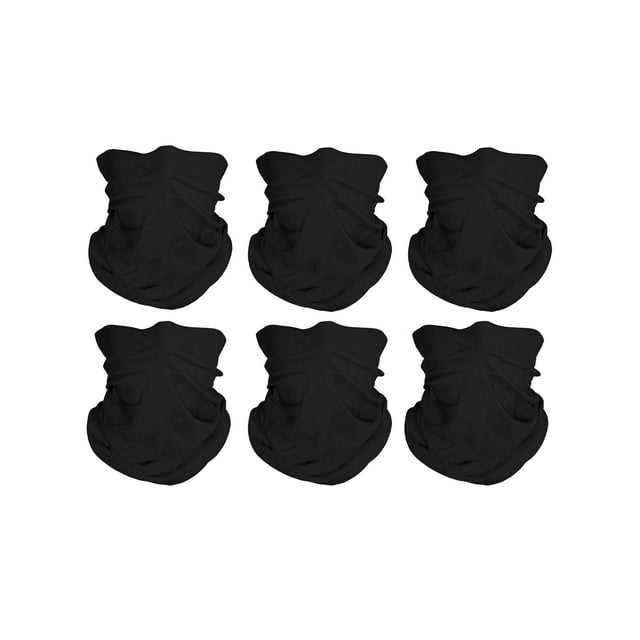 Top Headwear Face Covering Neck Gaiter - 6-Pack - Black