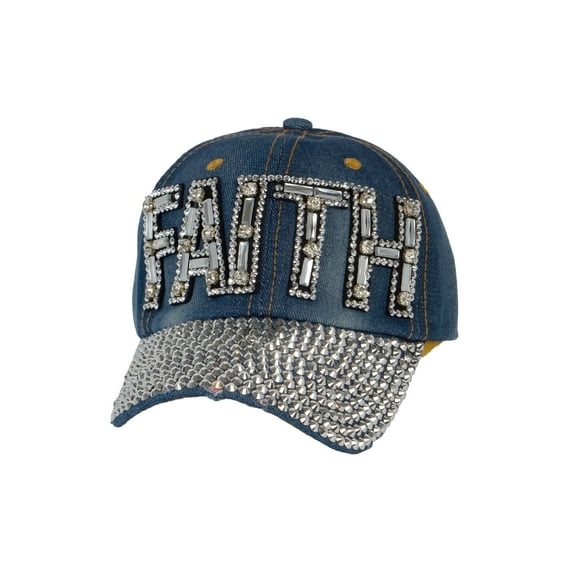Top Headwear Faith Distressed Studded Denim Baseball Cap - Dark Denim