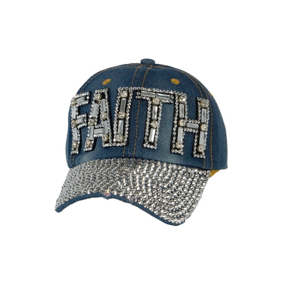 Top Headwear Faith Distressed Studded Denim Baseball Cap - Dark Denim