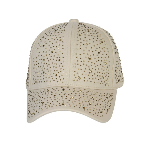 Top Headwear Fashion Bling Rhinestone Studded Cotton Baseball Cap - Beige