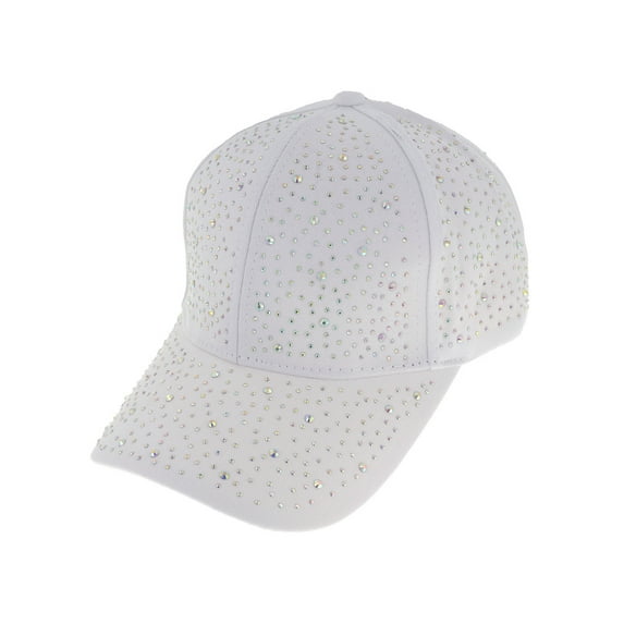 Top Headwear Fashion Bling Rhinestone Studded Cotton Baseball Cap - White/AB