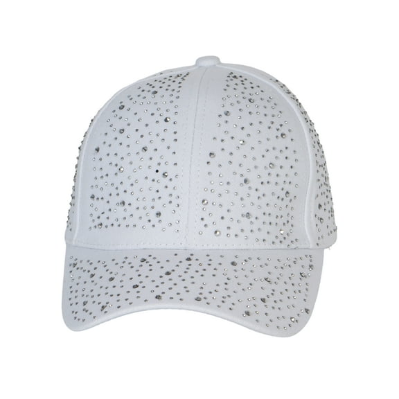 Top Headwear Fashion Bling Rhinestone Studded Cotton Baseball Cap - White/Silver