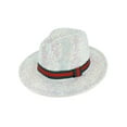 thumbnail image 1 of Top Headwear Fashion Bling Rhinestone Studded Wide Brim Stripe Fedora Panama Hat  - White, 1 of 1