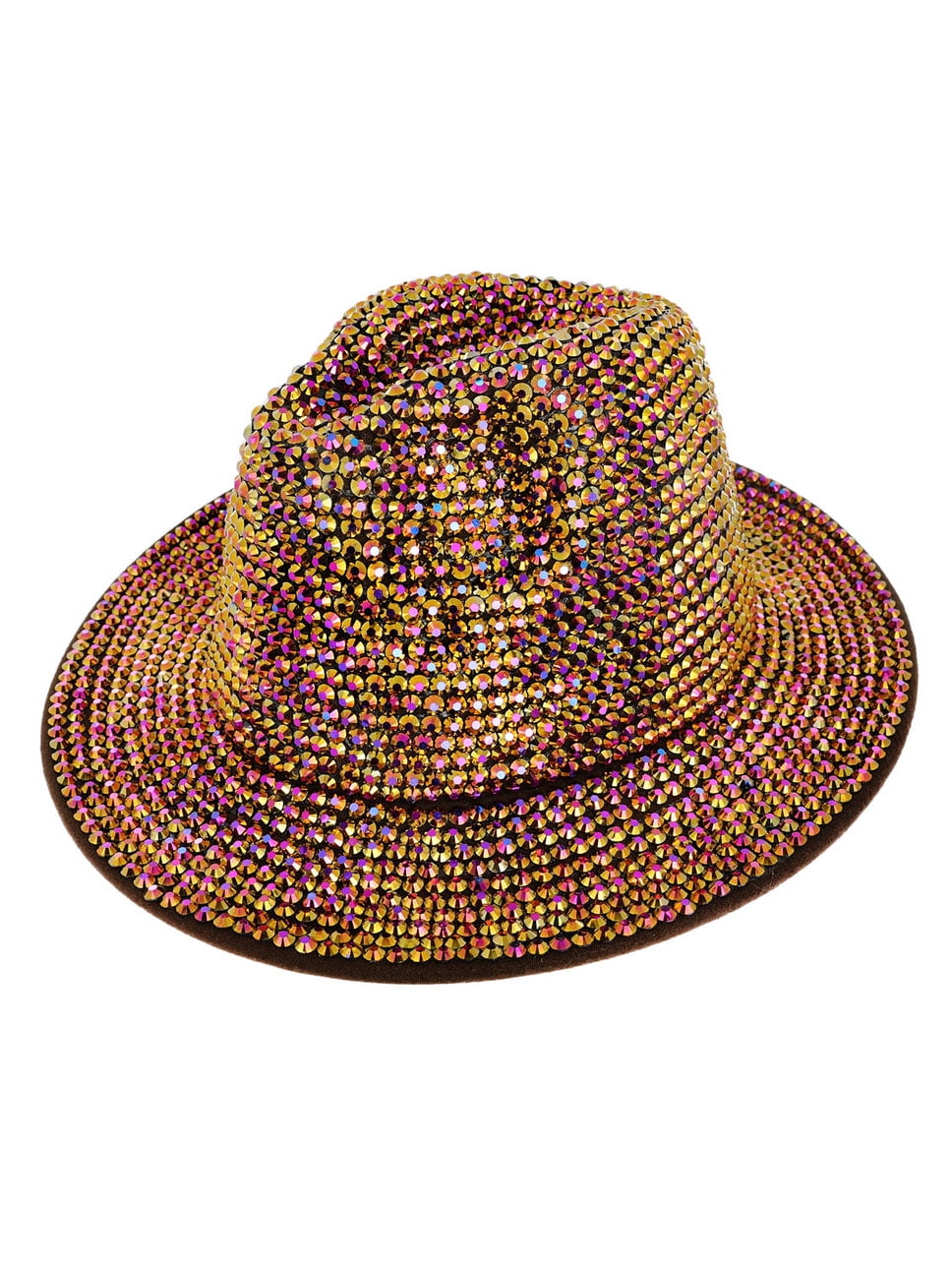 Fashion Bling Rhinestone Studded Wide Brim Felt Fedora Hat With Red Green Stripe Accessories | Fashion Bling Rhinestone Studded Wide Brim  main image 4