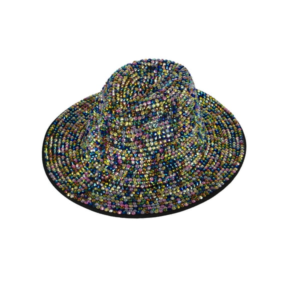 Top Headwear Fashion Bling Rhinestone Studded Wide Brim Womens  Fedora Panama Hat - Multicolor