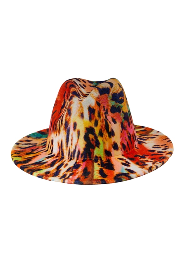 Top Headwear Fashion Felt Tie-Dye Leopard Cheetah Print Wide Brim Fedora Panama Hat