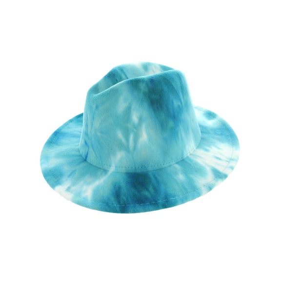 Top Headwear Fashion Felt Tie-Dye Wide Brim Fedora Panama Hat - Blue