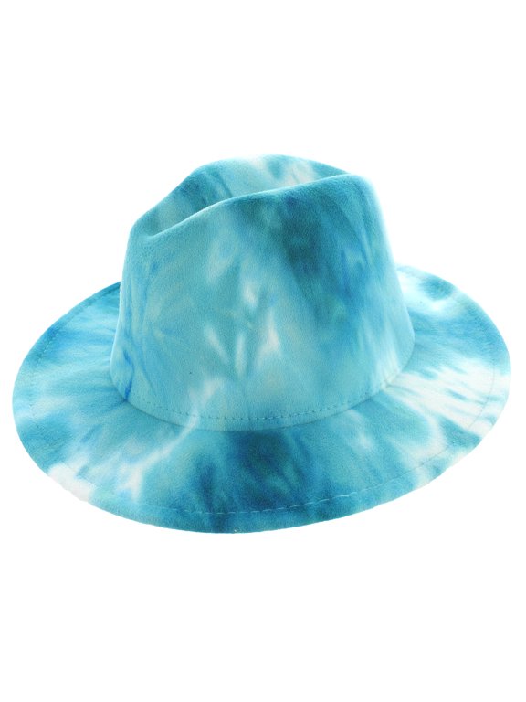 Top Headwear Fashion Felt Tie-Dye Wide Brim Fedora Panama Hat - Blue