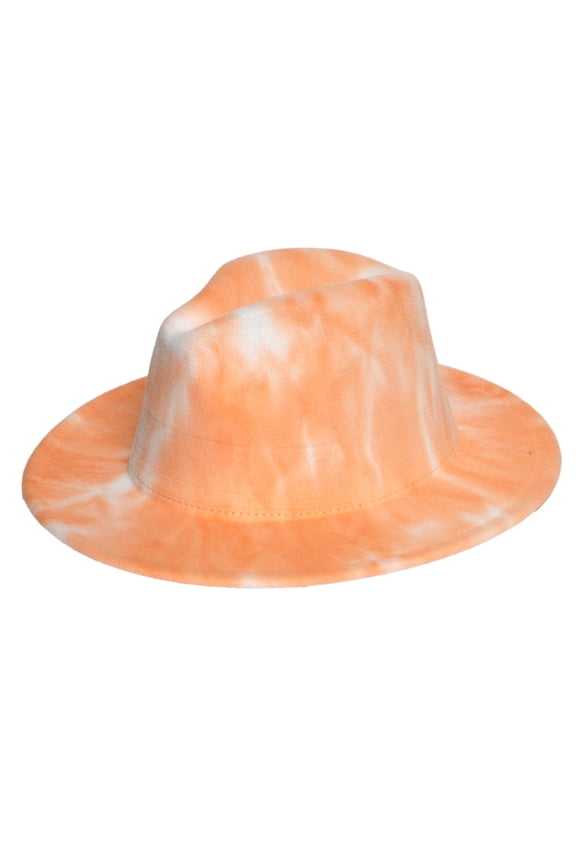 Top Headwear Fashion Felt Tie-Dye Wide Brim Fedora Panama Hat - Orange