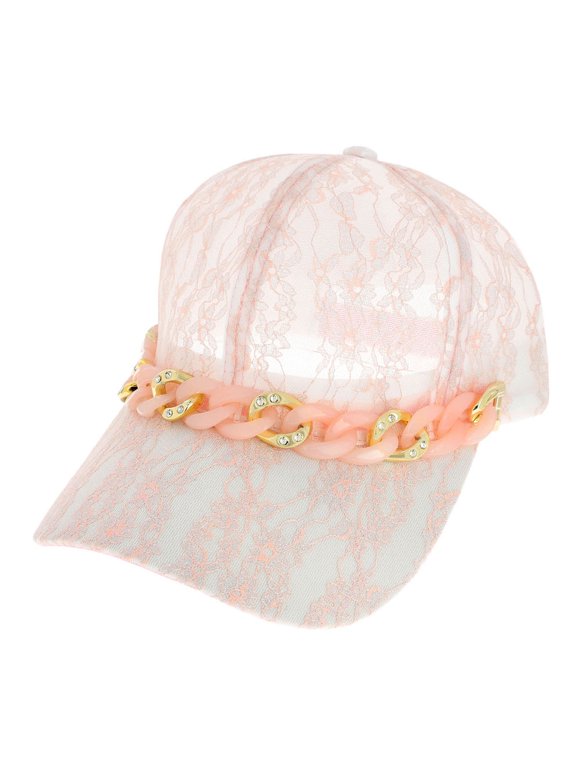 Top Headwear Fashion Lace Acrylic Metal Cuban Link Baseball Cap - Pink