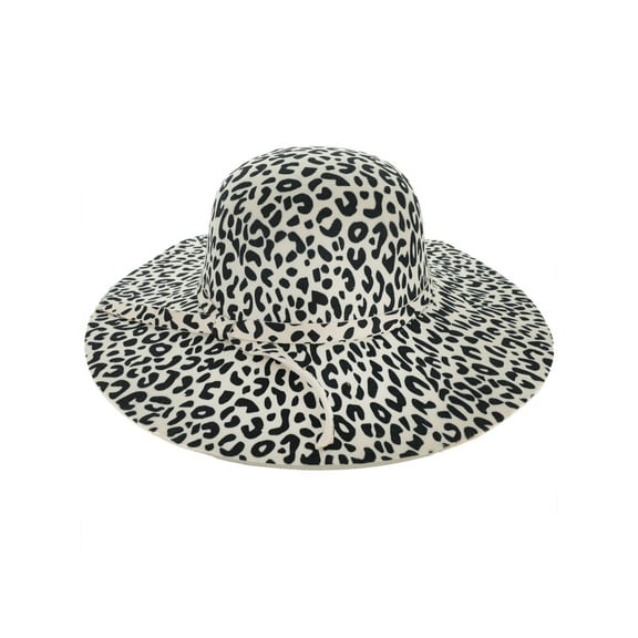 Top Headwear Fashion Leopard Print Belted Floppy Sun Hat - Ivory