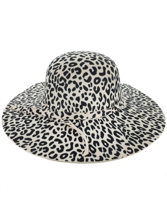 Top Headwear Fashion Leopard Print Belted Floppy Sun Hat - Ivory