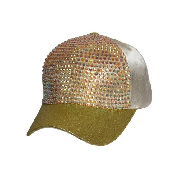 Top Headwear Fashion Rhinestone Glitter High Bun Ponytail Baseball Cap - Gold