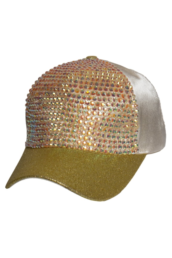 Top Headwear Fashion Rhinestone Glitter High Bun Ponytail Baseball Cap - Gold