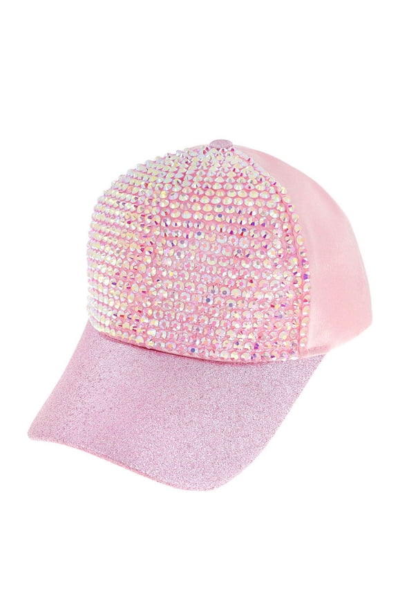 Top Headwear Fashion Rhinestone Glitter High Bun Ponytail Baseball Cap - Pink